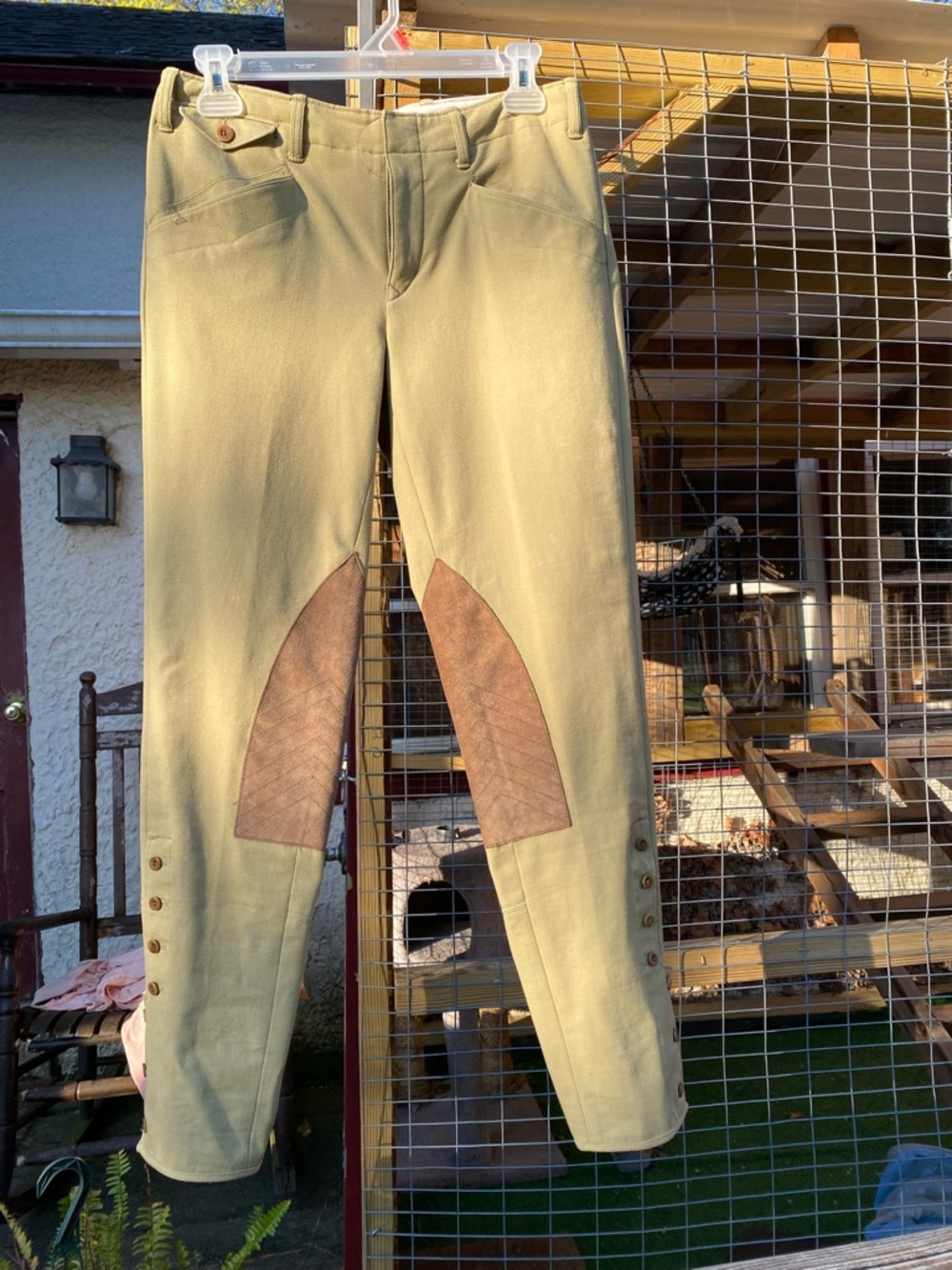 Ralph Lauren Olive Green Skinny Jeans with Brown Knee Patches